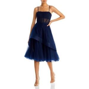 BCBGMAXAZRIA Corset Tulle Evening Midi Dress Navy Size 8 NWT $398